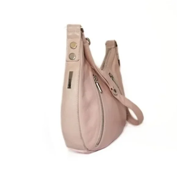 Perlina New York Blush Pink Leather Crescent Hobo Bag Purse Silver Hardware